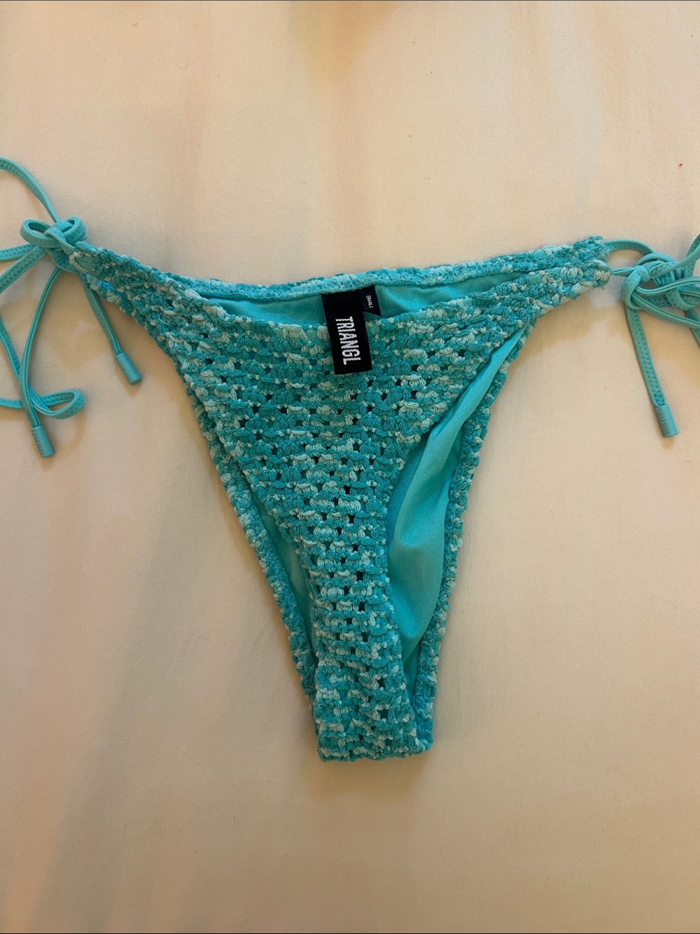 RARE triangl swimwear Crochet Bikini in Aqua Blue - Picture 4 of 6